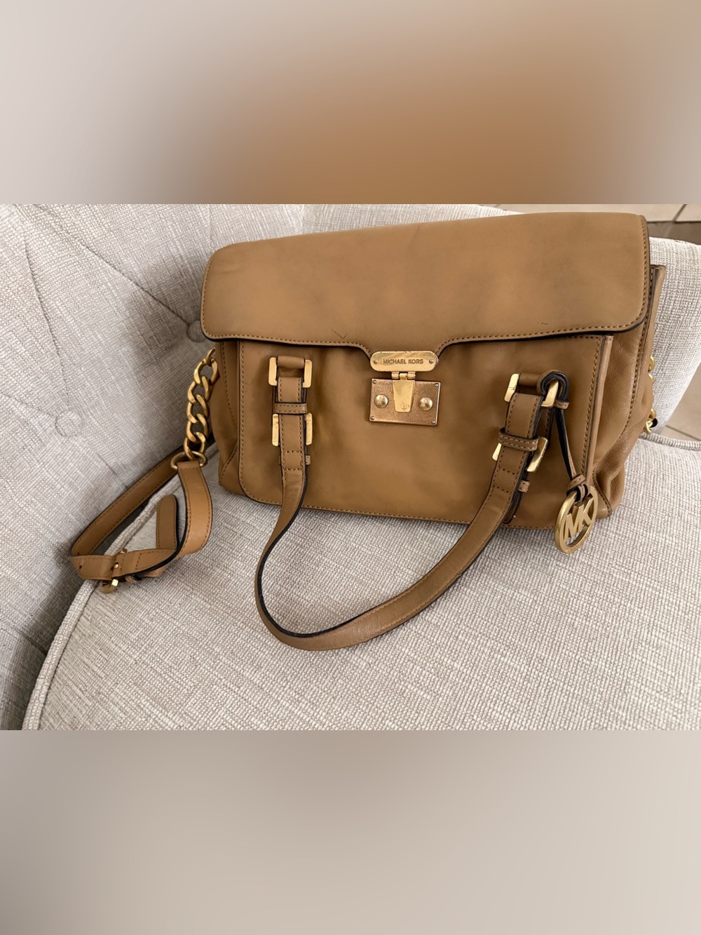 MICHAEL KORS Gosford Satchel Bag tan leather. Shoulder Bag with Gold hardware - Picture 15 of 15